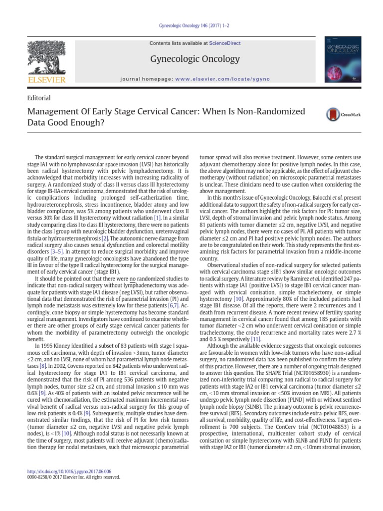 Management of Early Stage Cervical Cancer When Is Non Ra 2017 ...