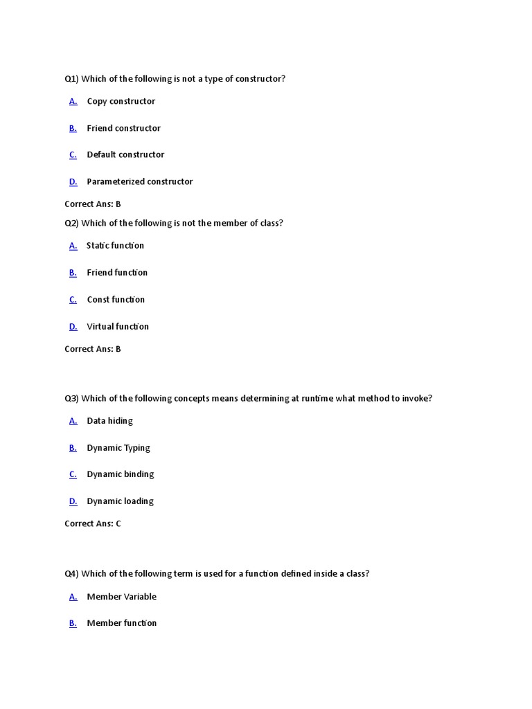 C++ OOP Interview Questions and Answers | PDF | Constructor (Object ...