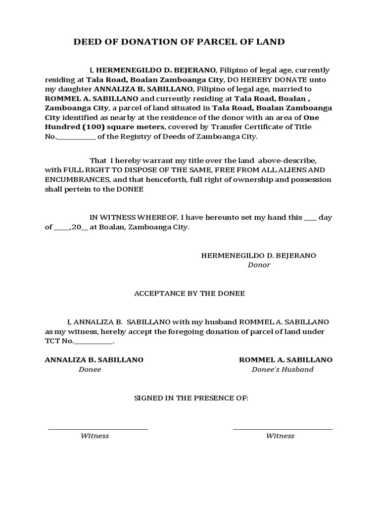 Deed of Donation of Parcel of Land PDF