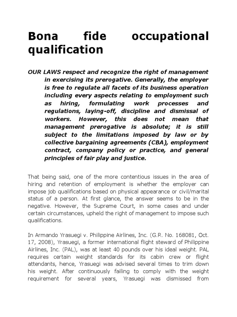 Bona Fide Occupational Qualification PDF Flight Attendant Employment