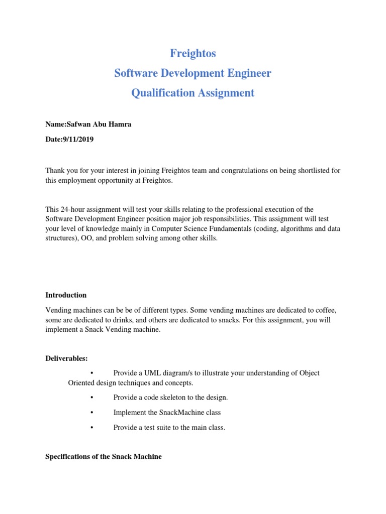 2019 SDE Qualification Assignment - Freightos | PDF | Vending Machine ...