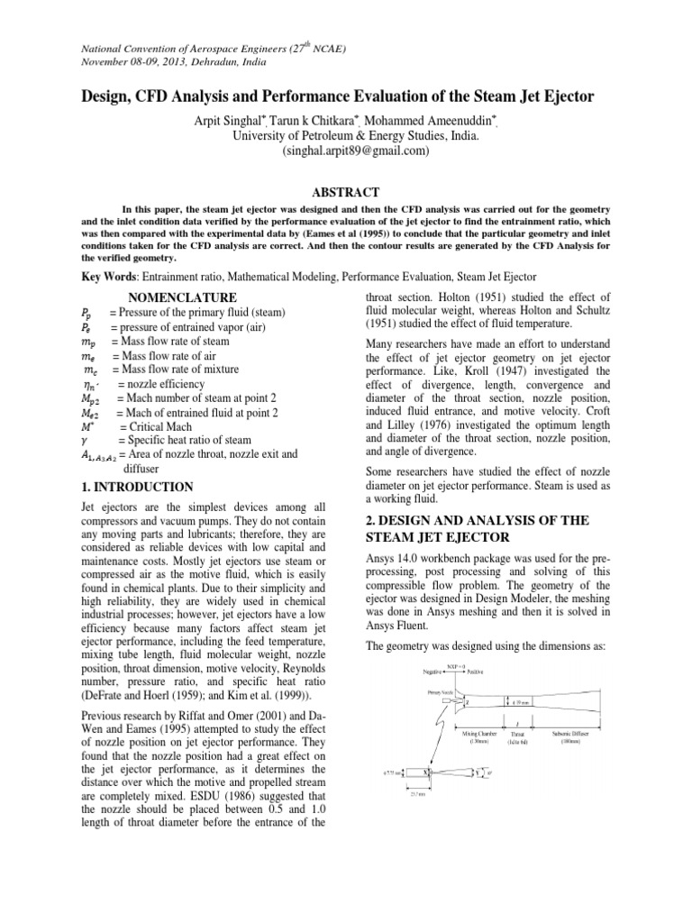 Steam Jet Ejector Design and Analysis | PDF | Jet Engine | Nozzle