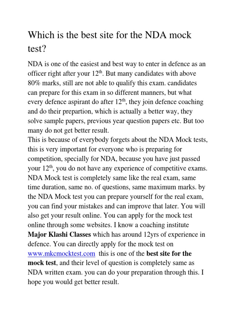Best NDA Mock Test Resources | PDF