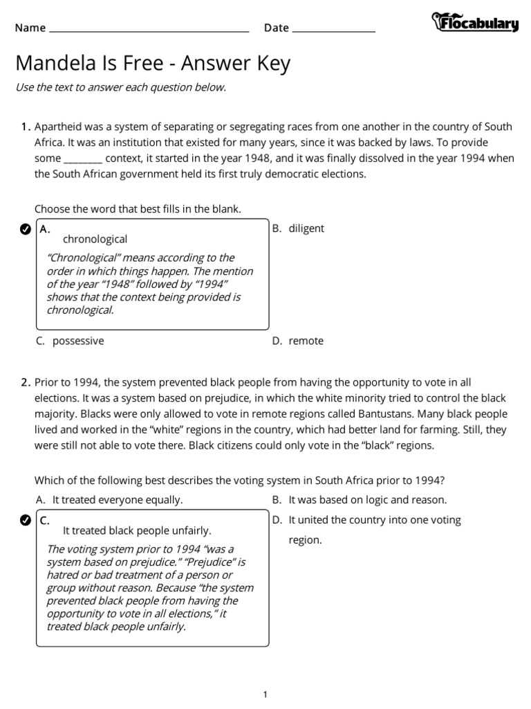 3 Mandela Is Free v3 Read and Respond Answers PDF PDF Apartheid