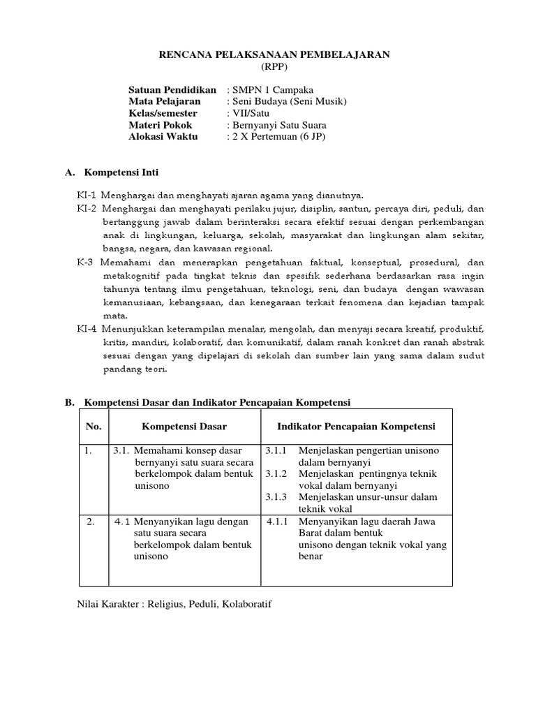 Rpp Seni Musik Kd 3 1 Dan Kd 4 1 Andi Docx