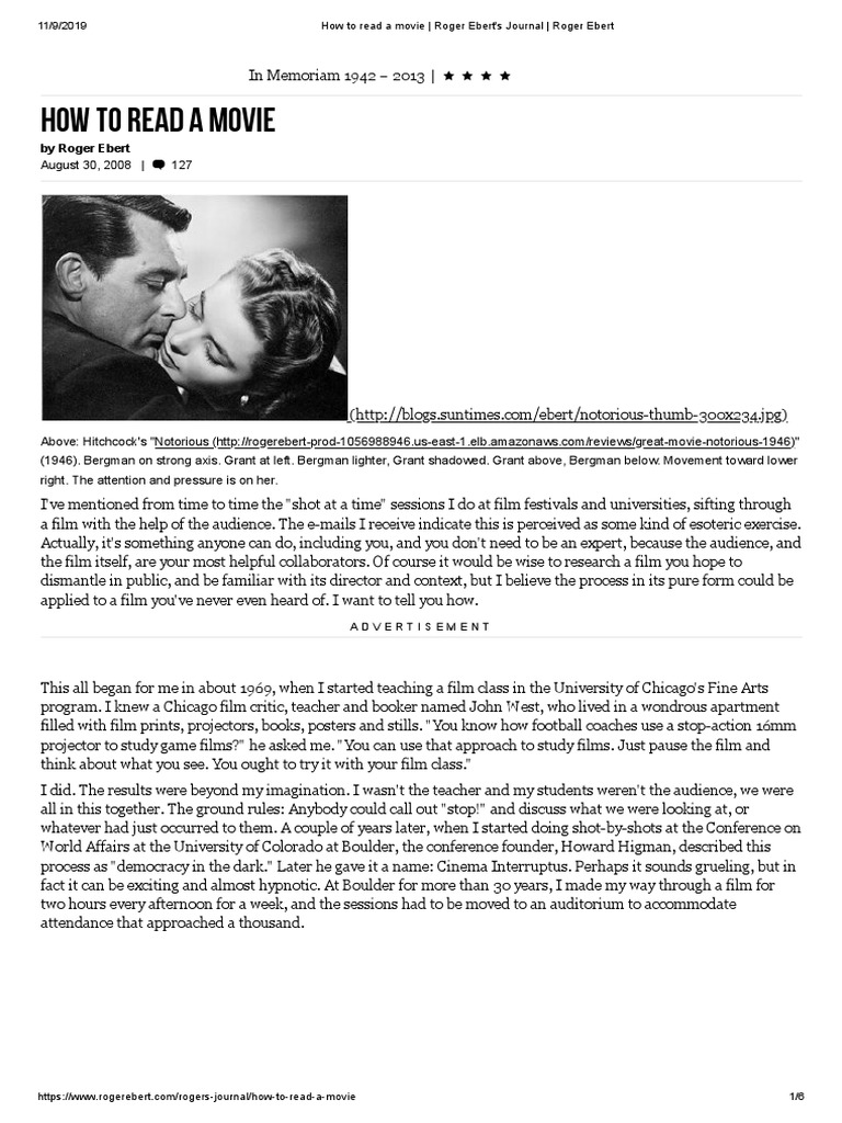 How To Read A Movie Roger Ebert S Journal Roger Ebert Pdf