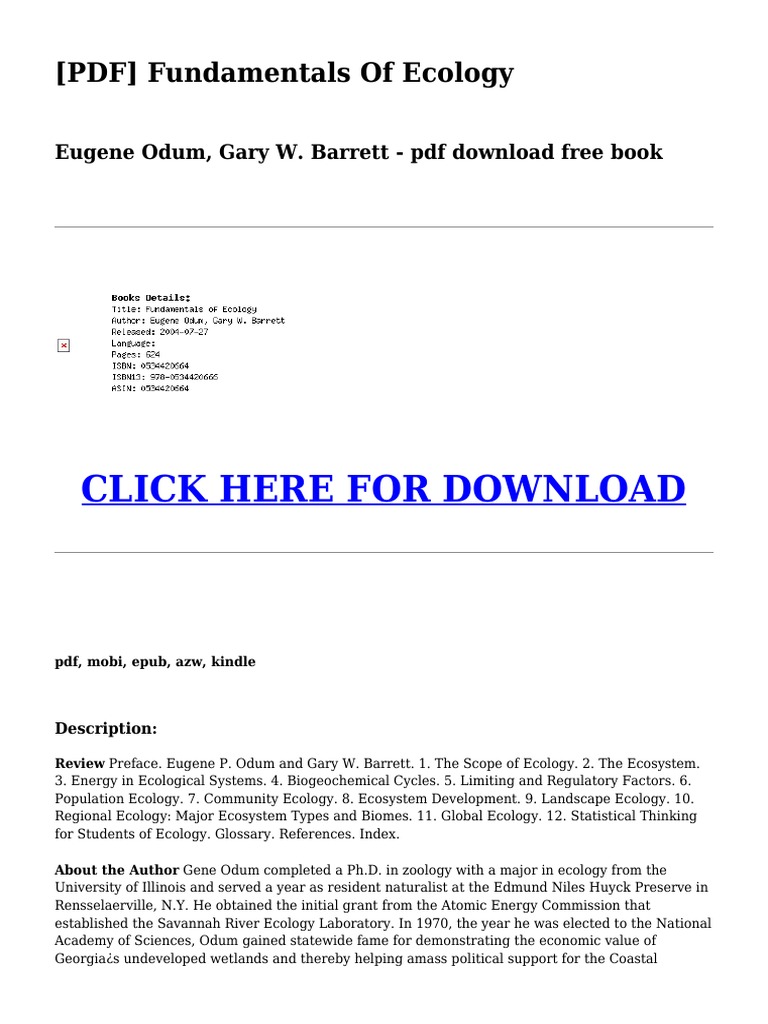 Free PDF: Fundamentals of Ecology | PDF | Ecology | E Books