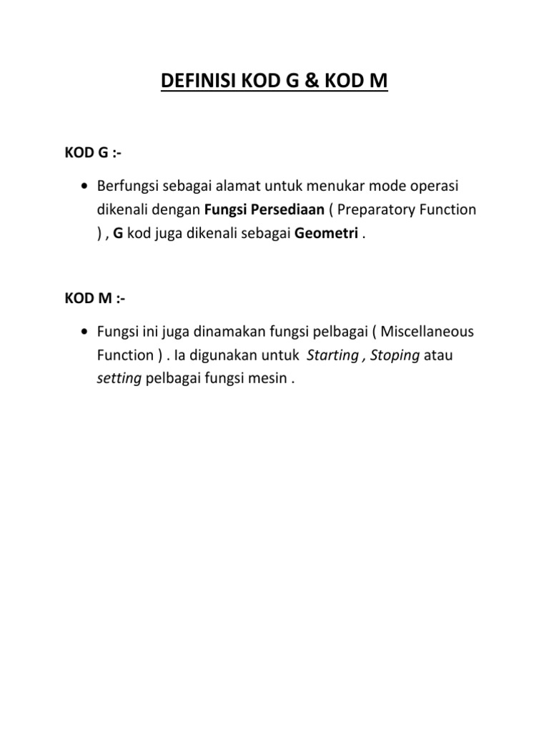 Definisi dan Fungsi Kod G & M CNC | PDF