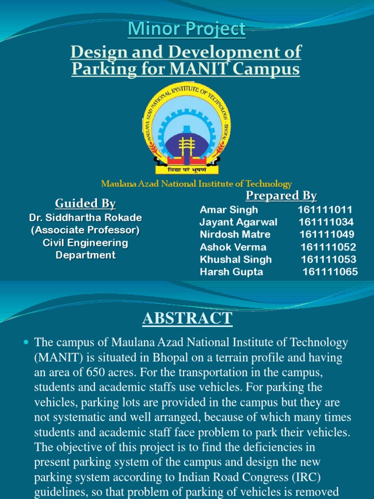 Parking System Design for MANIT Campus | PDF | Parking | Transport