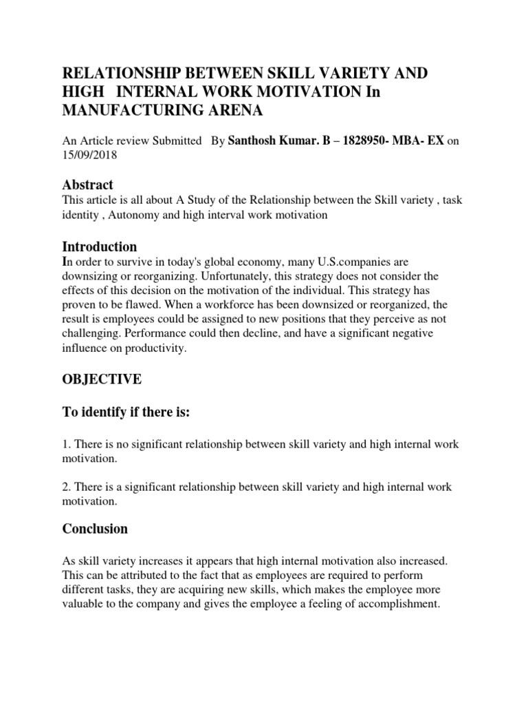 Skill Variety and Work Motivation in Manufacturing | PDF | Career & Growth