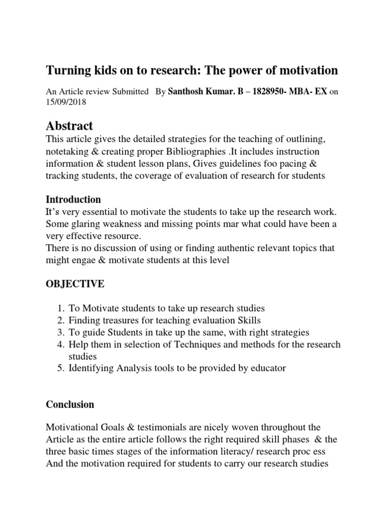 Turning Kids On To Research: The Power of Motivation | PDF | Career ...