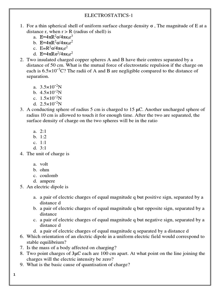 Electrostatics: Key Concepts and Problems | PDF | Capacitor | Electric ...