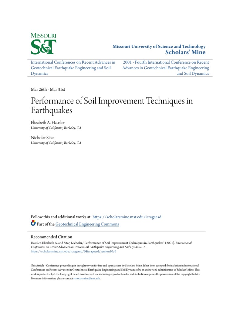 Performance of Soil Improvement Techniques in Earthquakes | PDF | Deep ...