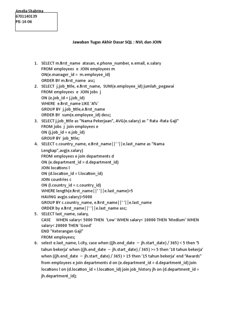 SQL Basics: NVL and JOIN Examples | PDF | Sql | Databases