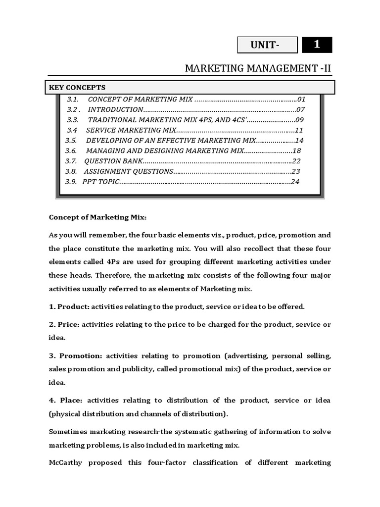 Marketing Management Ii Unit Pdf Promotion Marketing Marketing