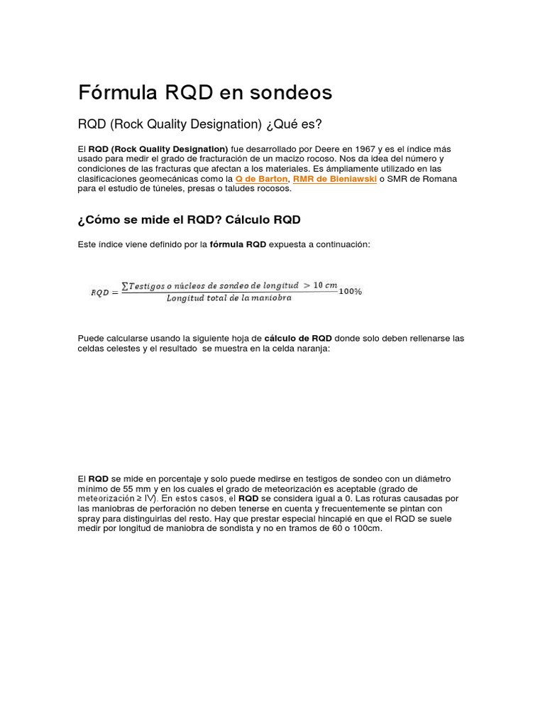 Fórmula RQD en Sondeos | PDF | Naturaleza