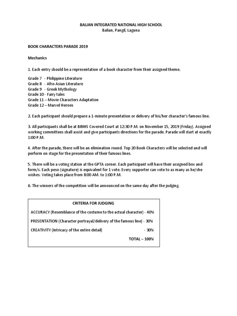 Criteria For Judging Contest PDF