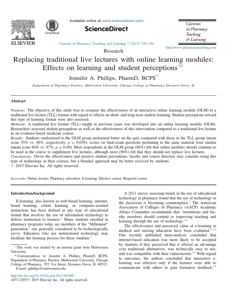 Online Learning vs. Live Lectures in Pharmacy | PDF | Lecture ...