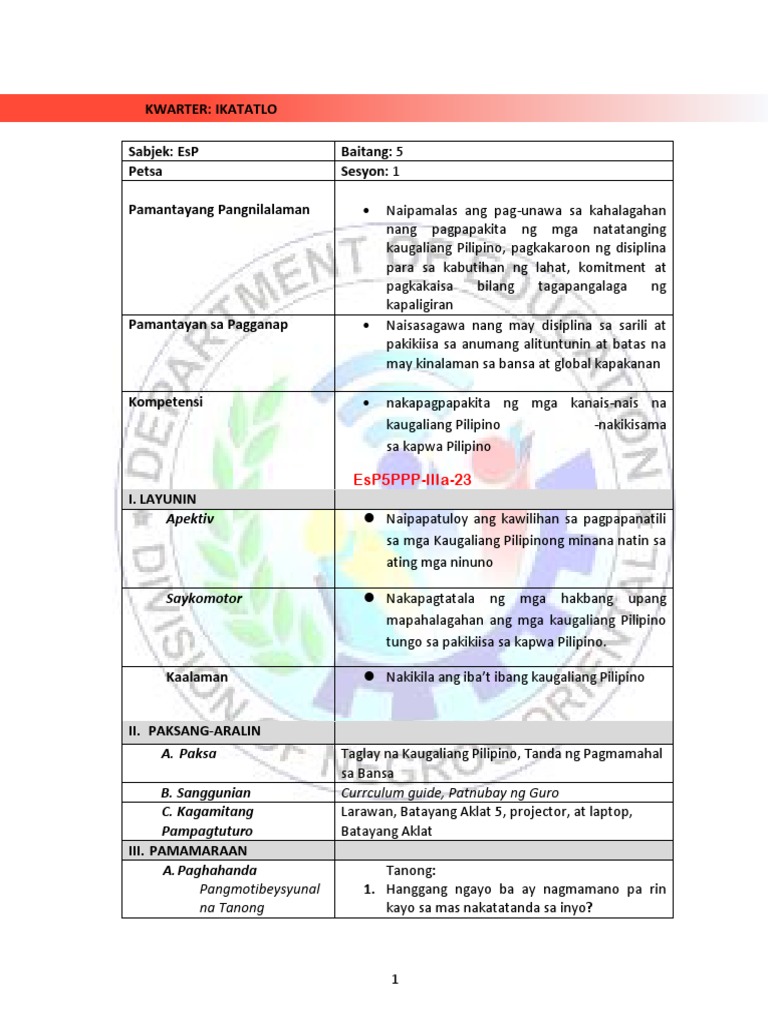 Sample Of Contextualized Lesson Plan In Grade 3