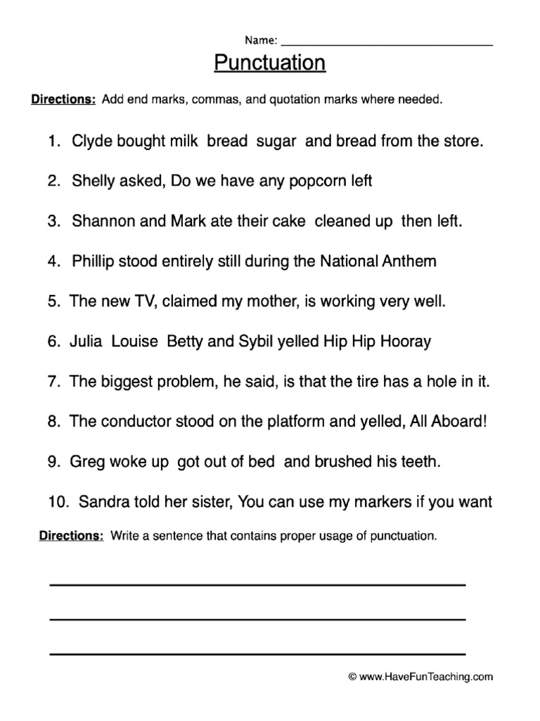 Punctuation Worksheet 4 | PDF
