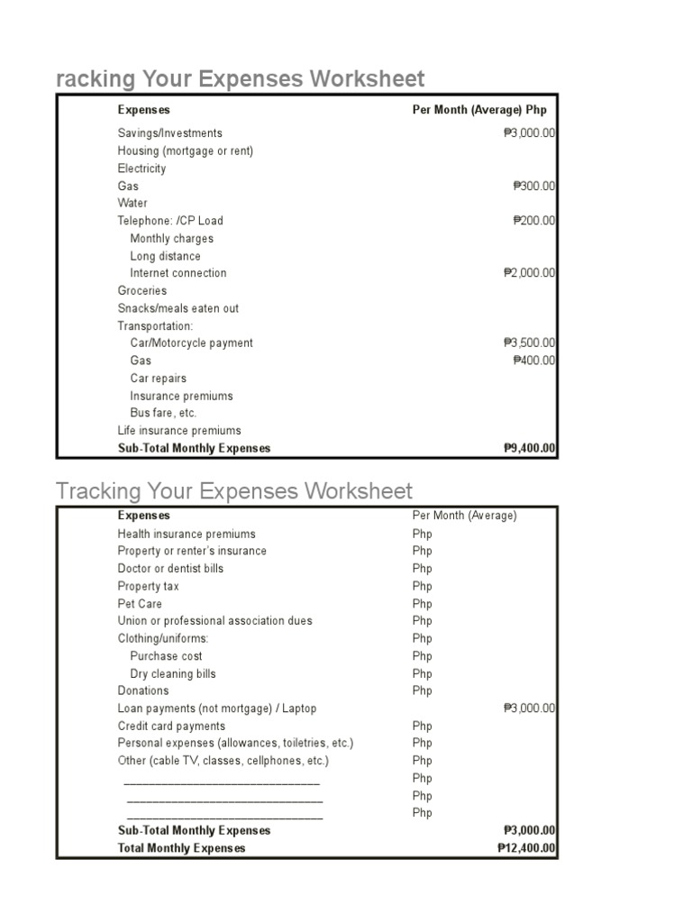 Tracking Your Expenses Worksheet | PDF | Finance & Money Management