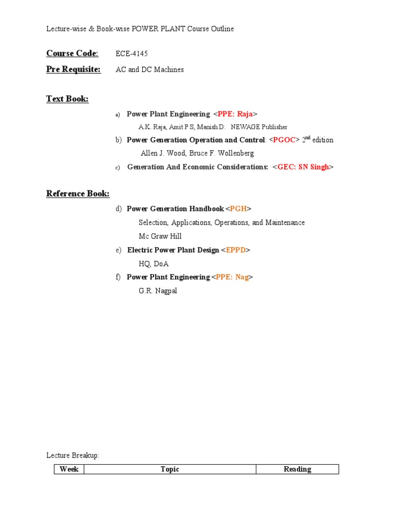 Power Plant Course Outline ECE-4145 | PDF | Power Station | Electricity ...