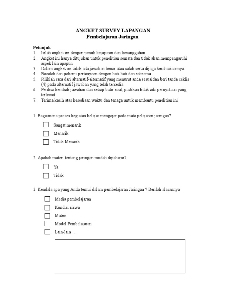 Format Angket Survey Lapangan | PDF