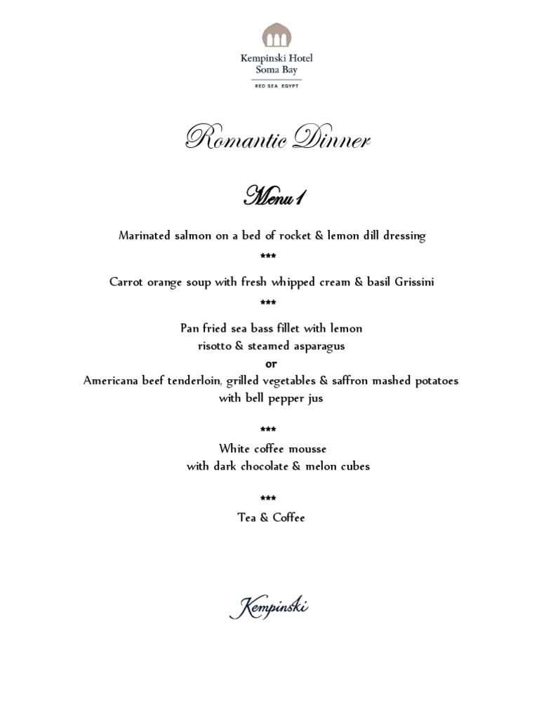Romantic Dinner Menu Selections | PDF