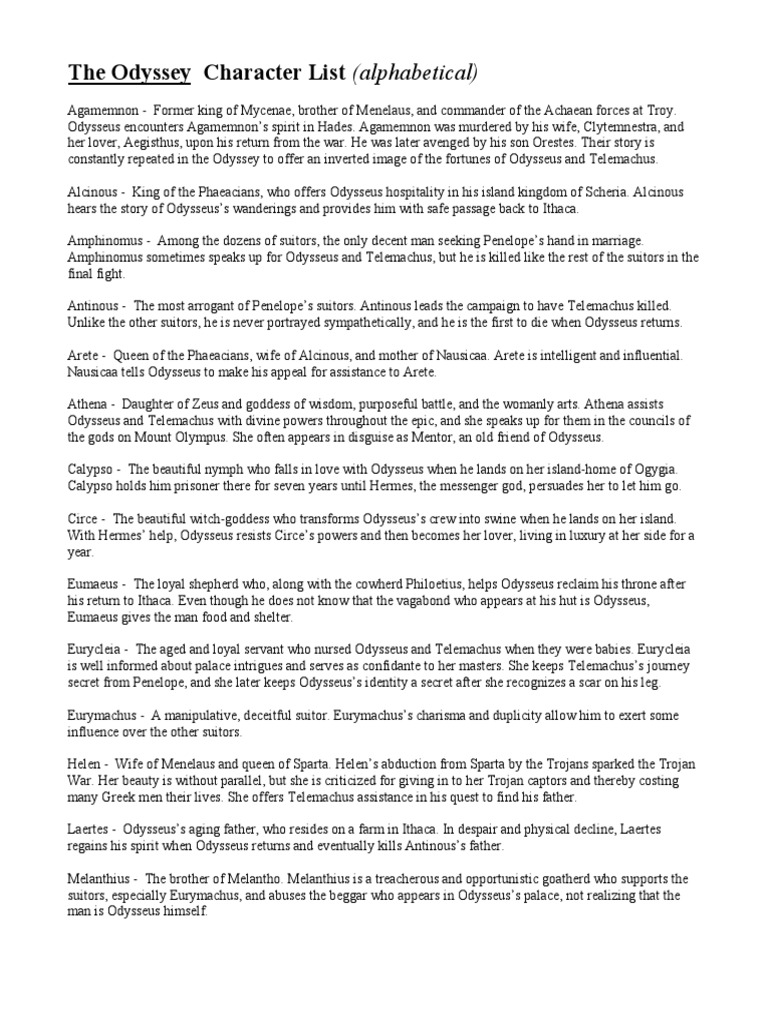 The Odyssey Character List (Alphabetical) | PDF | Odyssey | Odysseus