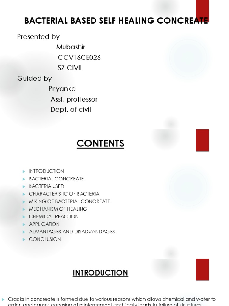 Self Healing Concrete PPT Mu PDF Bacteria Concrete