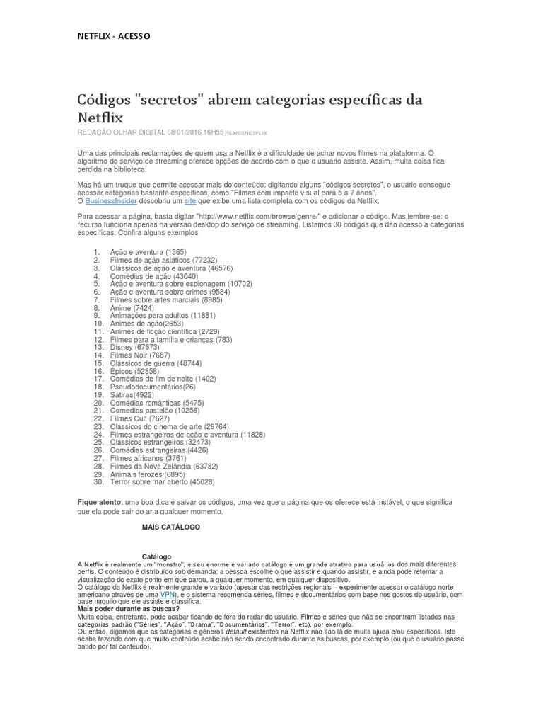 Códigos Netflix, PDF, Suspense (Género)