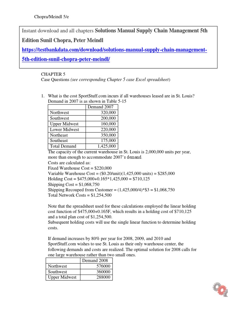 Solutions Manual Supply Chain Management 5th Edition Sunil Chopra Peter