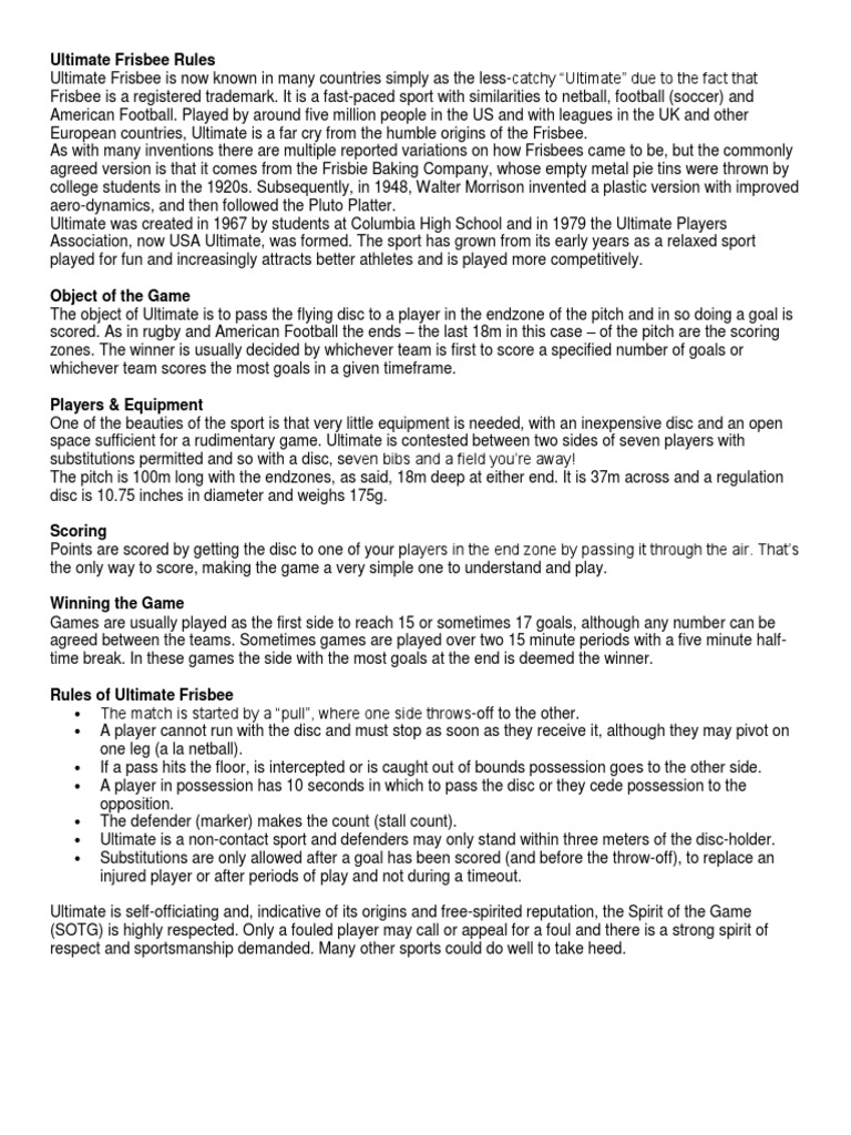 Ultimate Frisbee Rules PDF Athletic Sports Sports Equipment