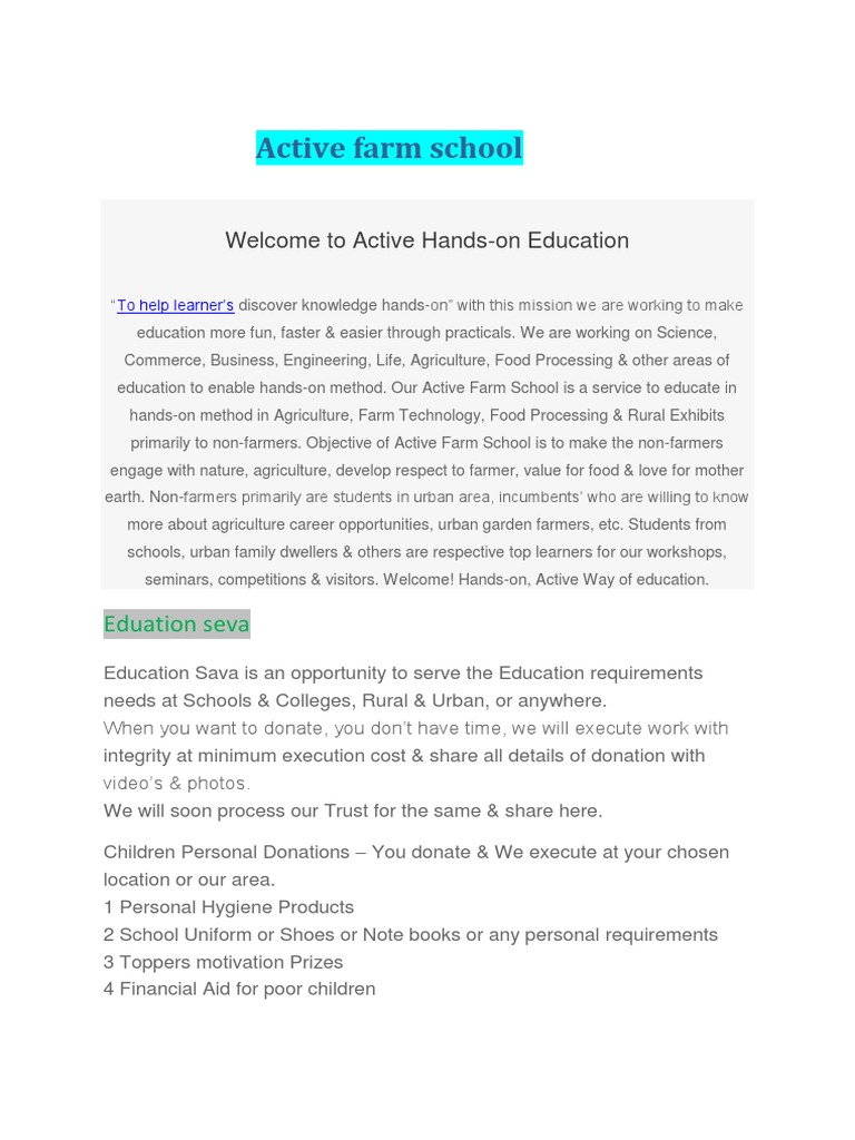 Active Farm School: Hands-On Education | PDF