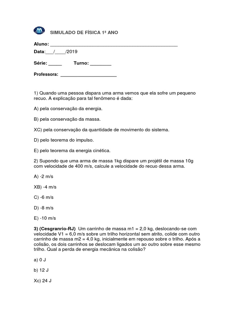 Simulado de Física-1 Ano | PDF