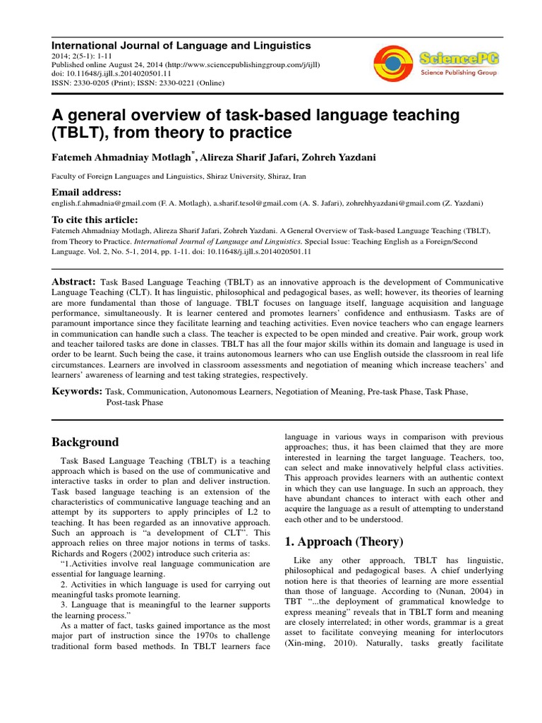 Overview of Task-Based Language Teaching | PDF | Second Language ...