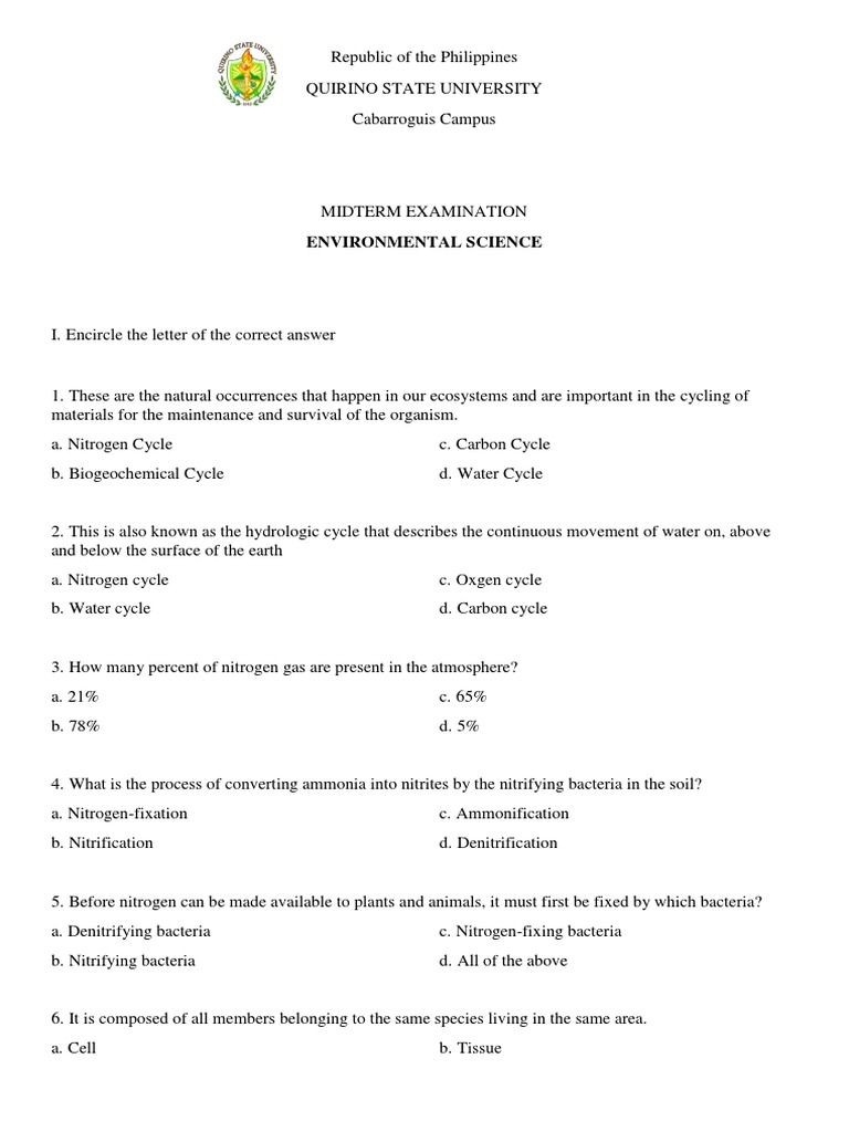 Environmental Science Midterm Exam Guide | PDF | Systems Ecology ...