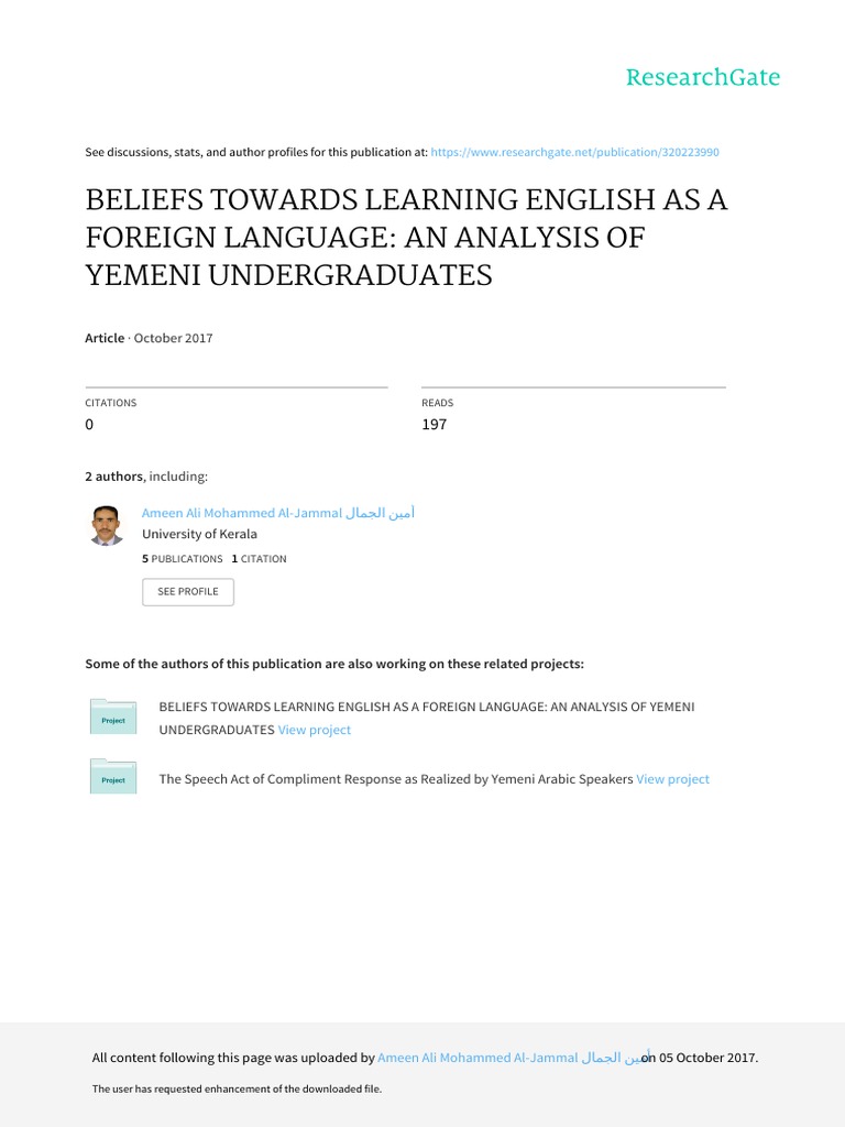 Beliefs Towards Learning English As A Foreign Language An Analysis of ...