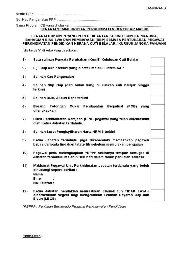 Senarai Semak Unit Sumber Manusia Pdf