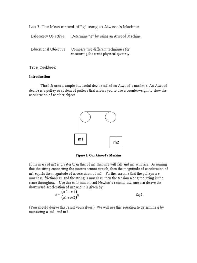 Lab 3 The Measurement of "G" Using An Atwood's Machine Type Cookbook PDF Spacetime