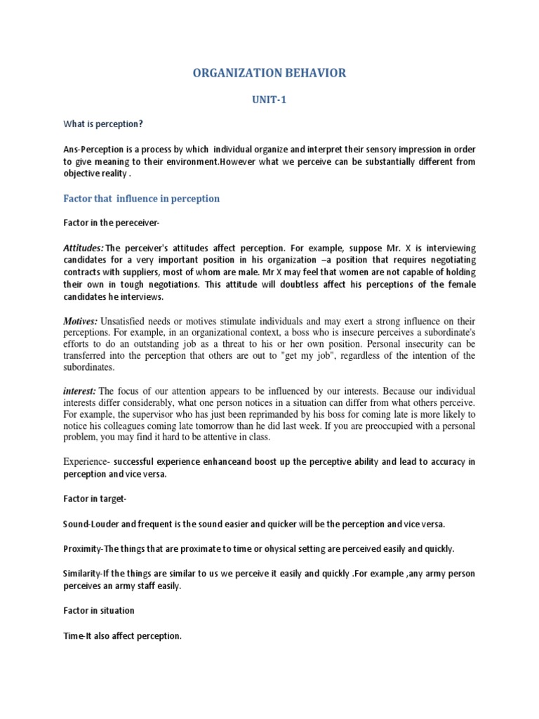 Understanding Perception in Organizations | PDF