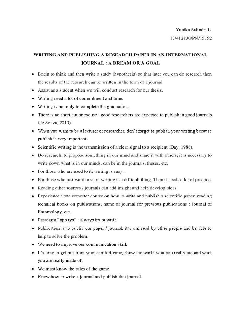 Writing and Publishing A Research Paper in An International Journal: A ...