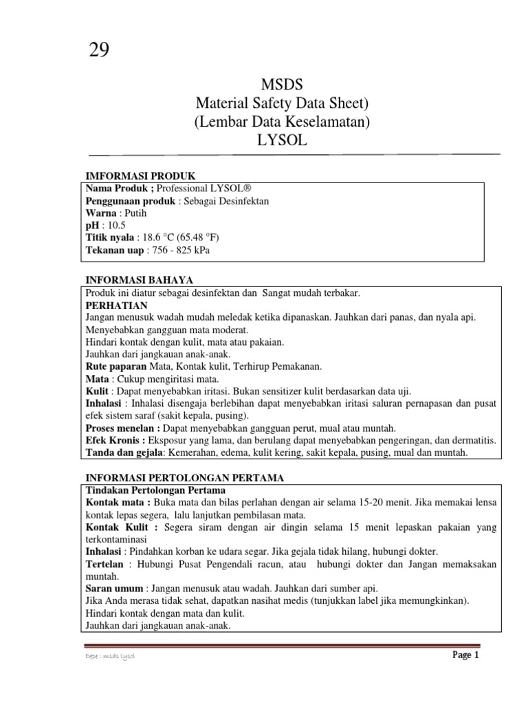Msds Lysol PDF