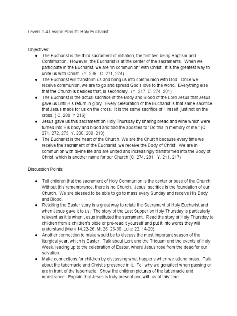 Holy Eucharist Lesson Plans PDF Eucharist Mass (Liturgy)