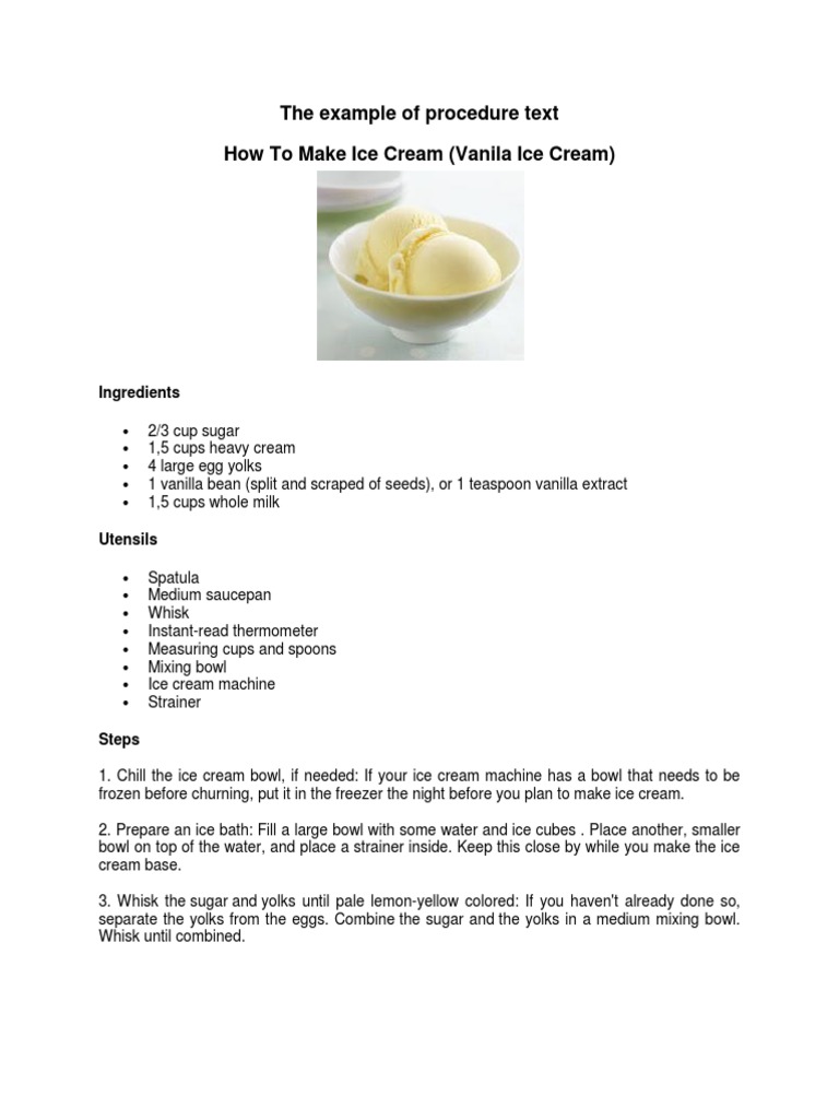 The Example of Procedure Text How To Make Ice Cream (Vanila Ice Cream ...