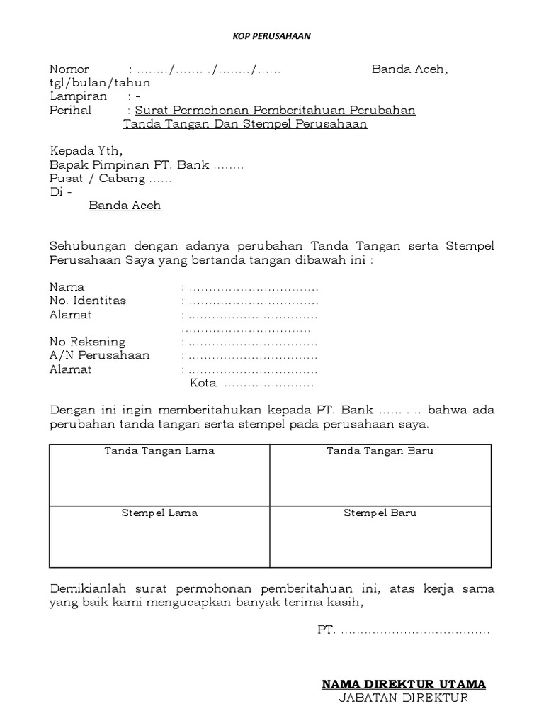 Surat Kepada Maybank Pemberitahuan Tandatangan Cek Berubah Word