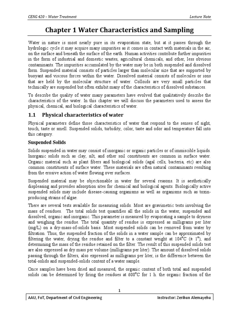Chapter 1 Water Characteristics and Sampling PDF | PDF | Ion | Alkalinity