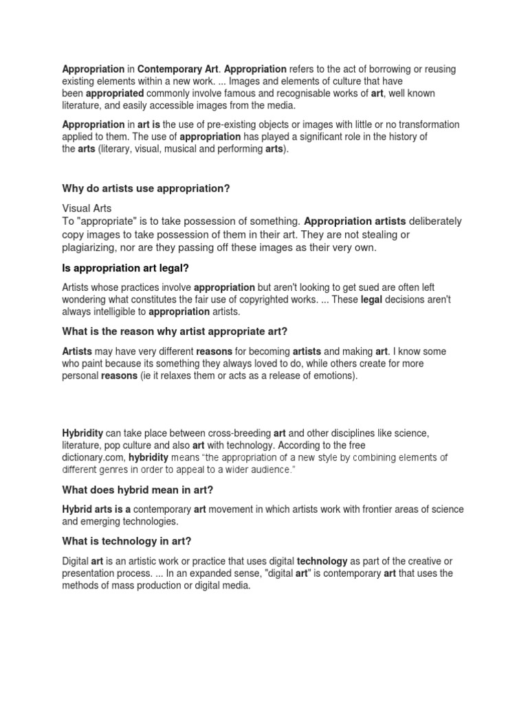 Why Do Artists Use Appropriation? Is Appropriation Art Legal? PDF