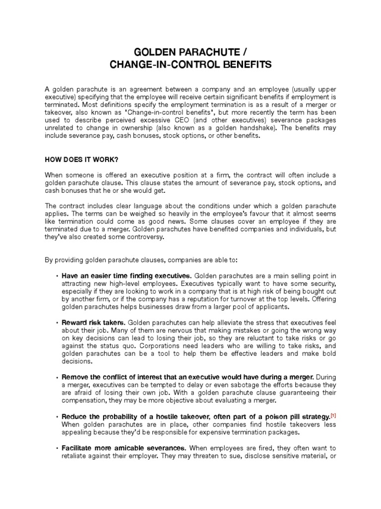 Golden Parachute Explanation PDF Employment Corporations