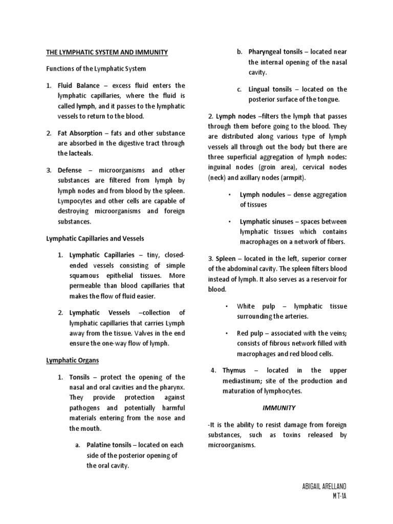 Lymphatic System and Immunity Overview | PDF | Immune System ...